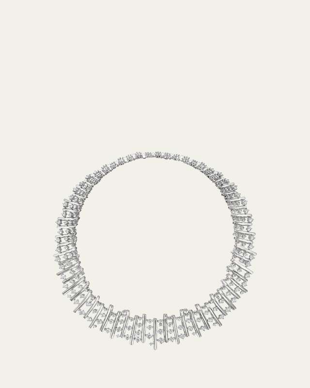 18K White Gold Barre Multi-Row Diamond Choker Necklace